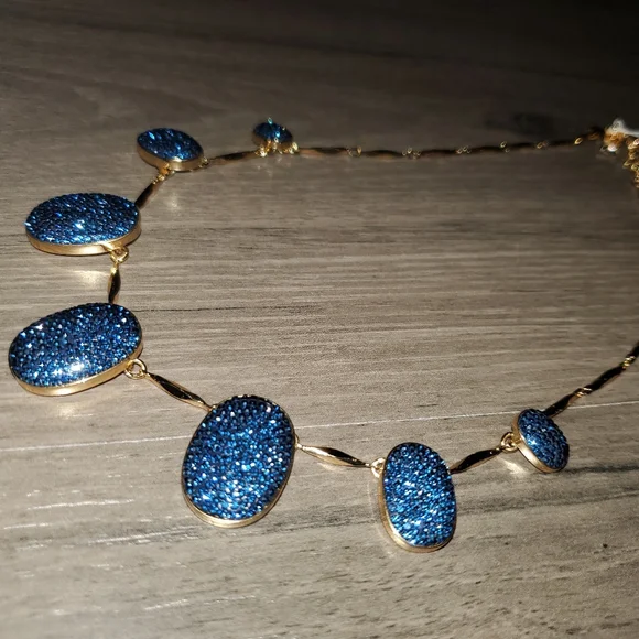 NWT Kate Spade Navy Sapphire Blue Pave the Way Statement Necklace - Picture 2 of 10